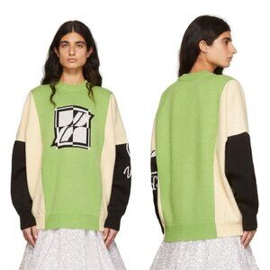 We11done Colorblock Oversized Sweater Wool Blend Square Jacquard Print Unisex